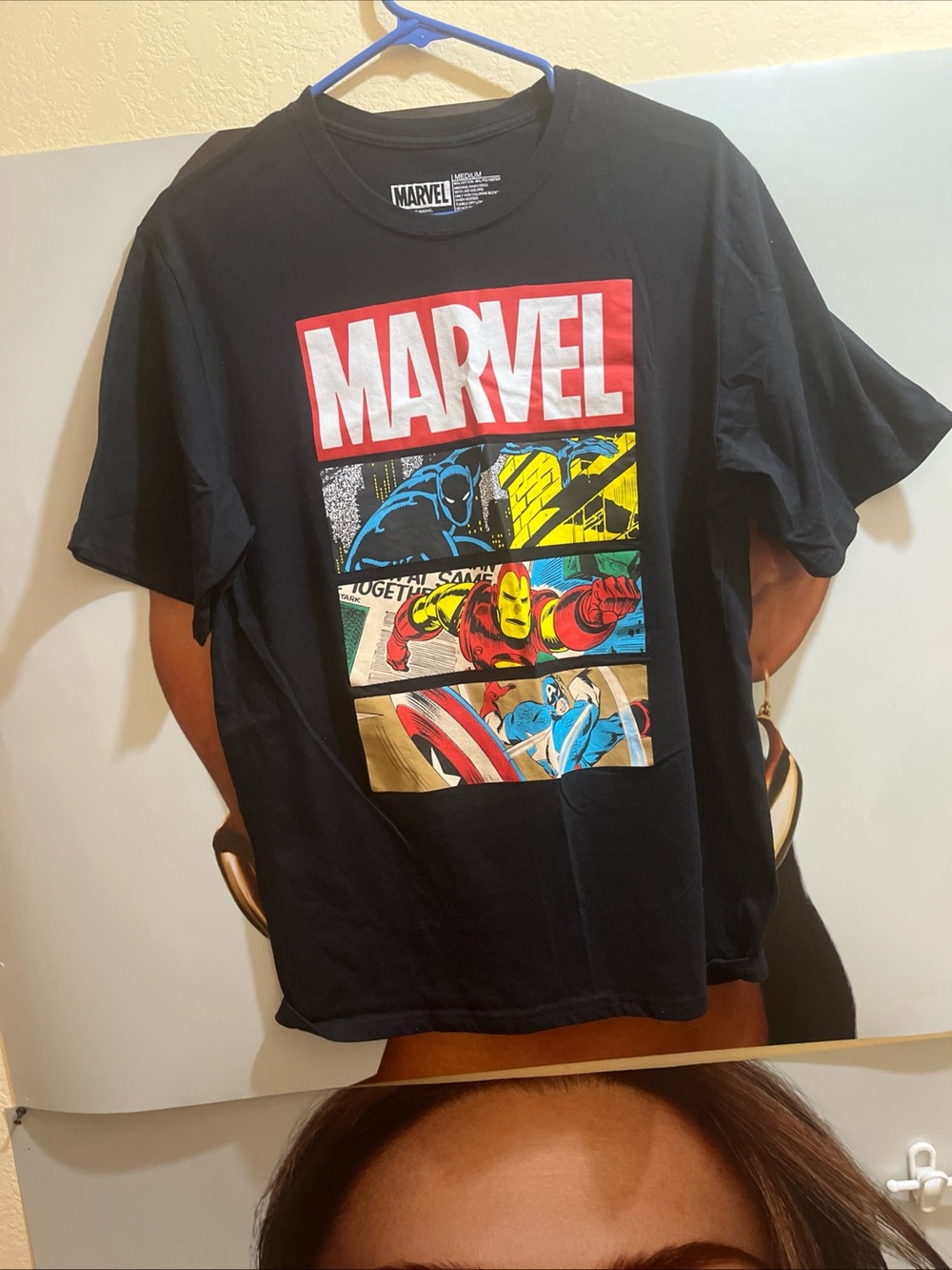 Marvel Black Short-Sleeve Graphic Tee with Red Logo